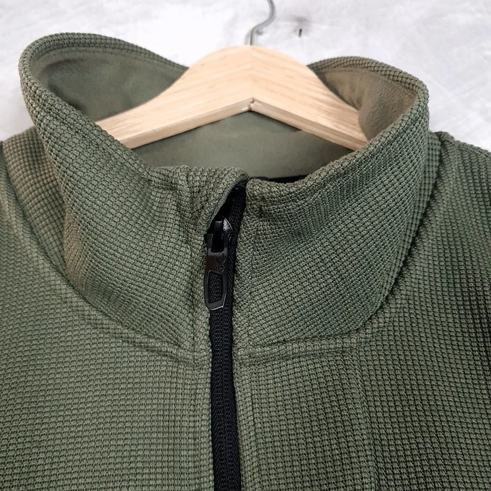 Spyder Fleece Pullover Mens Large Green 1/4 Quarter Zip Waffle Knit Thermal Hike